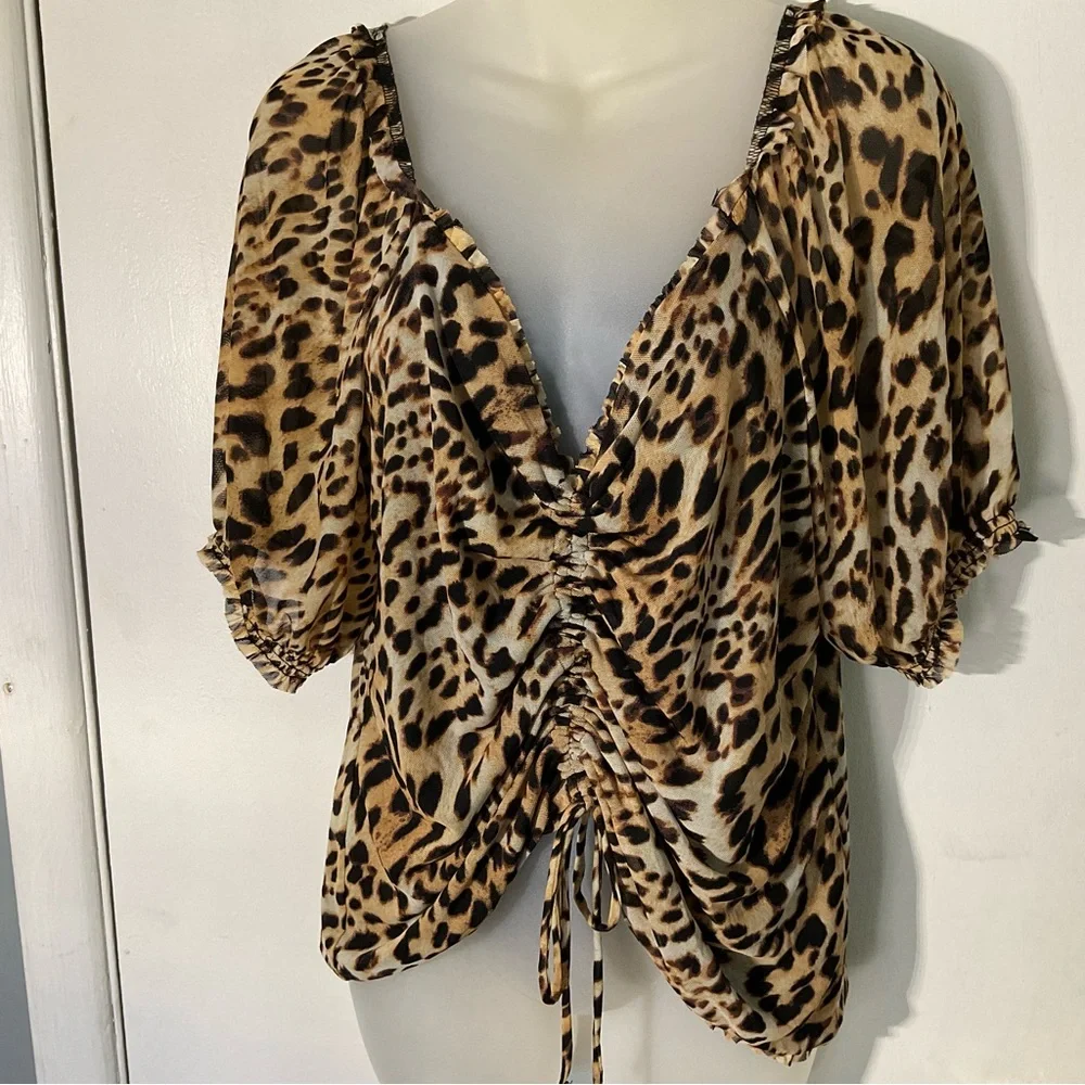 INC International Concepts Leopard Print Ruched Blouse sz XL - Picture 4 of 10